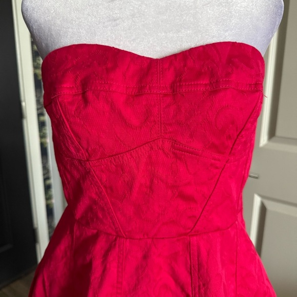 Anthropologie Pink Brocade Sweetheart Strapless A-line Midi Dress Size 10 - Picture 2 of 10